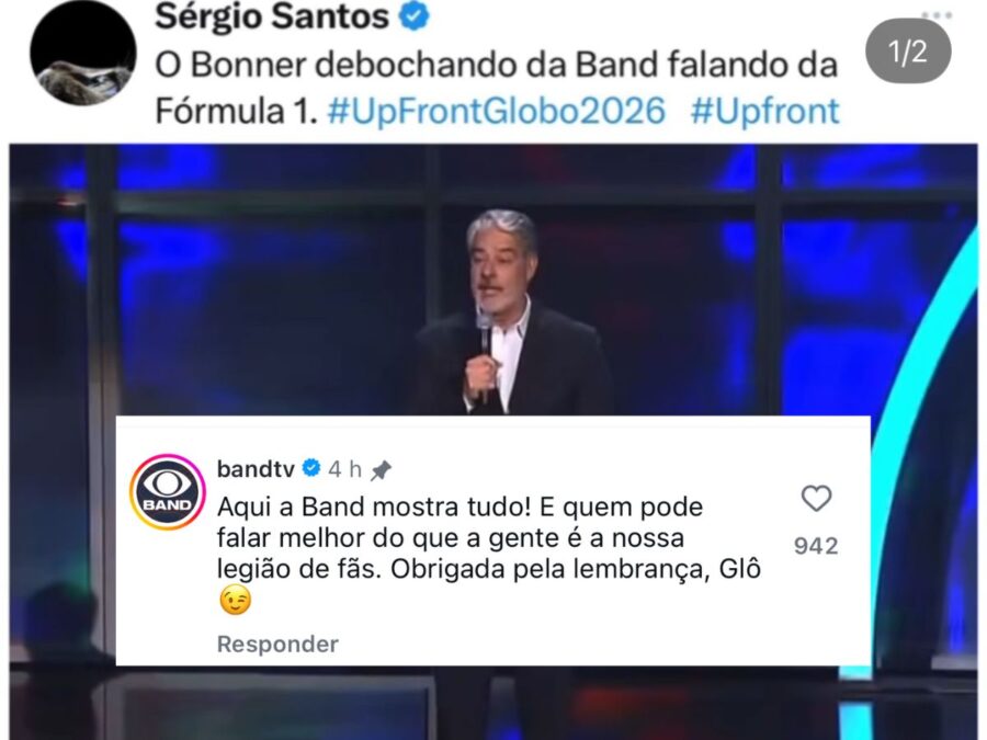 Band rebate comentário de William Bonner sobre transmissão da Fórmula 1: ” Aqui mostra tudo!”