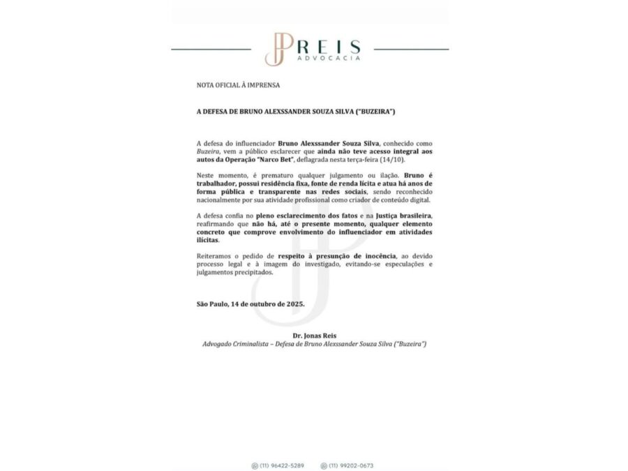 Defesa de Buzeira diz que não há provas de envolvimento em atividades ilícitas