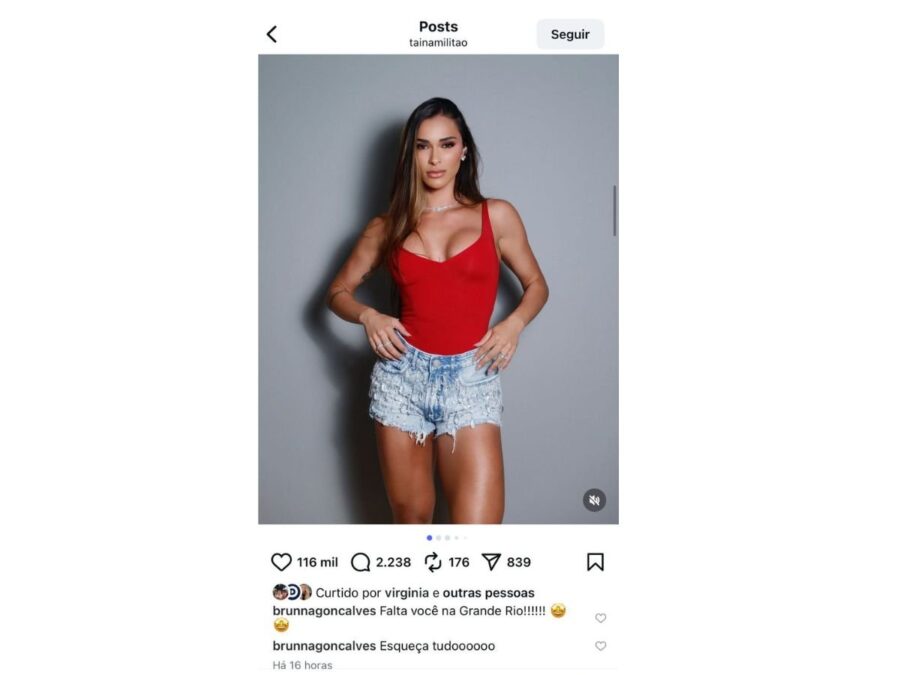 Brunna Gonçalves elogia Tainá Castro e a “convida” para a Grande Rio: “Falta você”