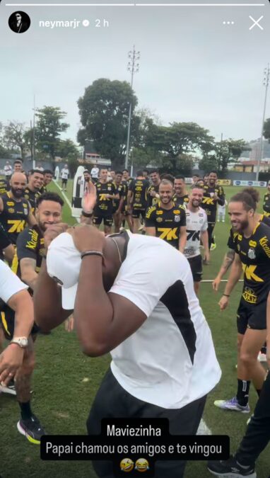 Neymar brinca e se vinga da bolada que Mavie levou com apoio dos “parças” do Santos