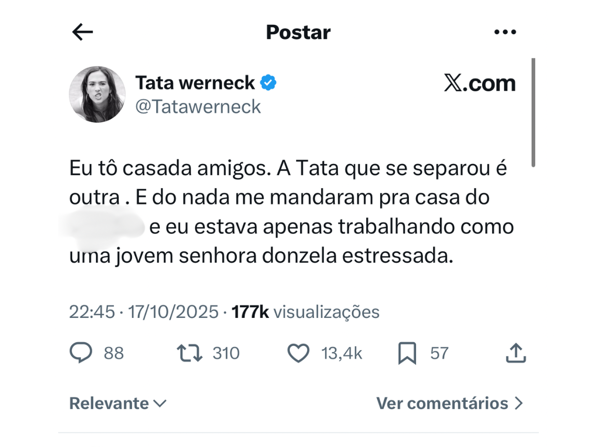 Tatá Werneck se diverte após ser confundida com Tata Estaniecki: “Eu tô casada”