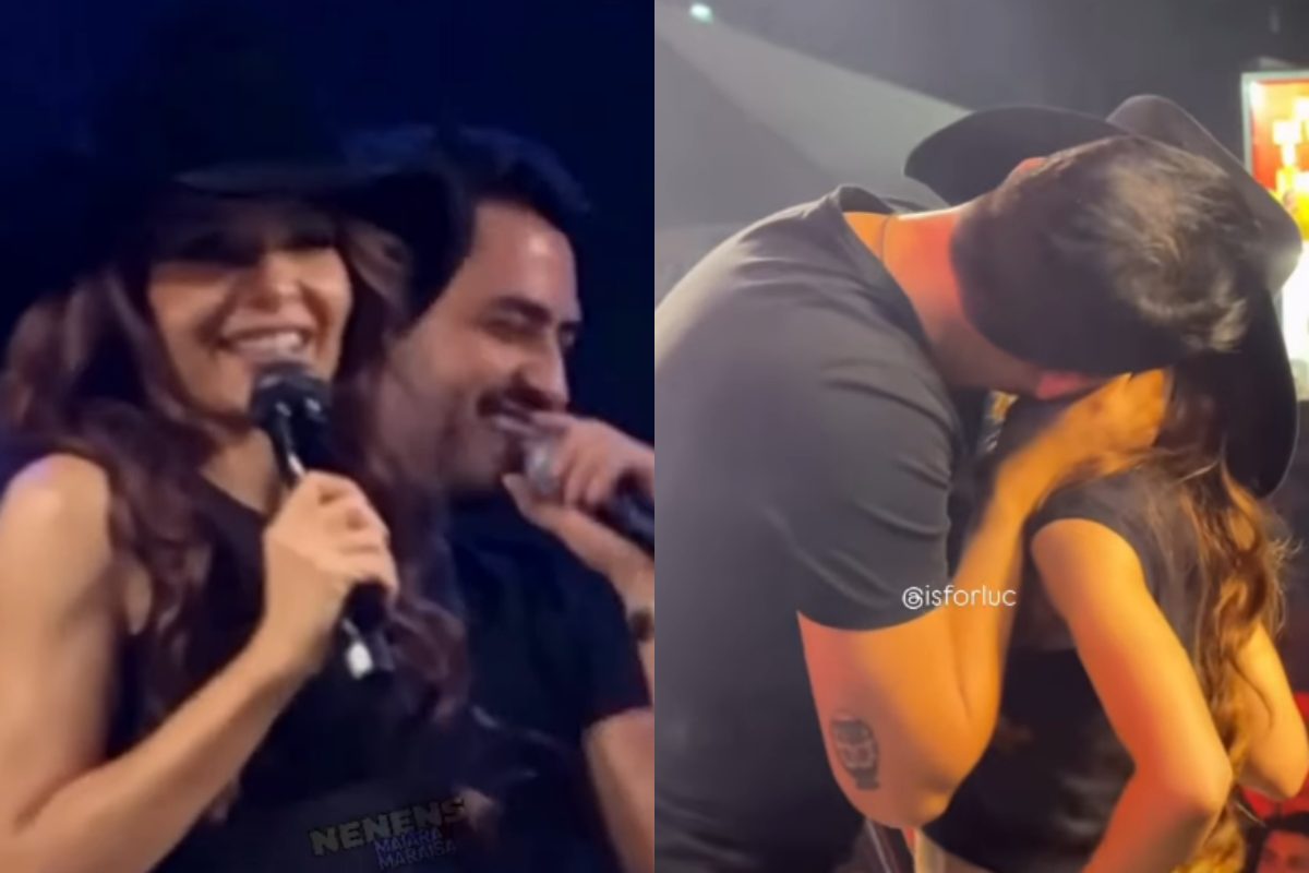Maiara e filho de Leonardo trocam carinhos em show em Goiás