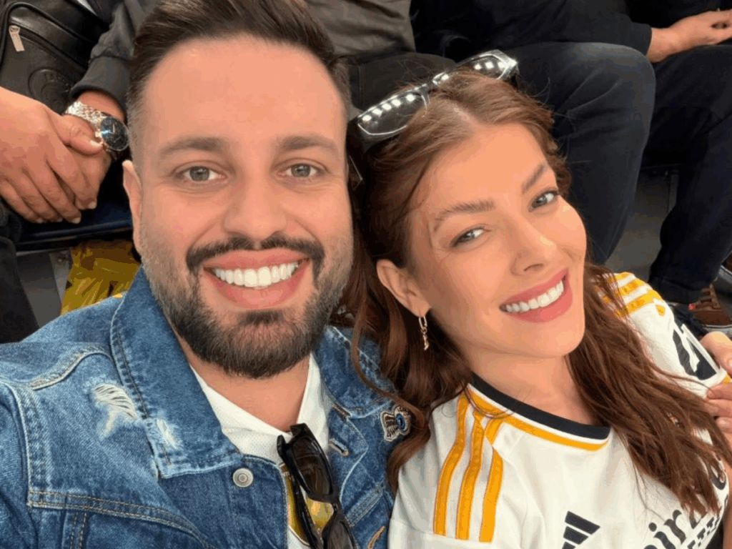 jaquelline-grohalski-acompanha-partida-do-real-madrid-com-o-namorado,-genilson-farias