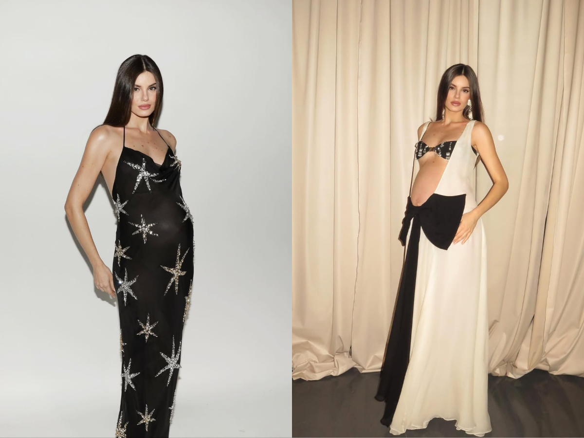 Grávida de oito meses, Camila Queiroz abre álbum com bastidores de desfile