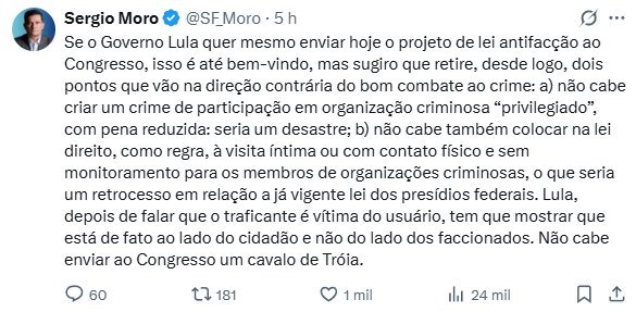moro-critica-pacote-anticrime-do-governo-lula-e-alerta-para-“brechas”