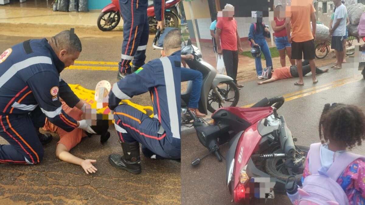 Mulher fica ferida após cair de moto ao tentar desviar de cachorro no bairro Ana Vieira, em Sena Madureira
