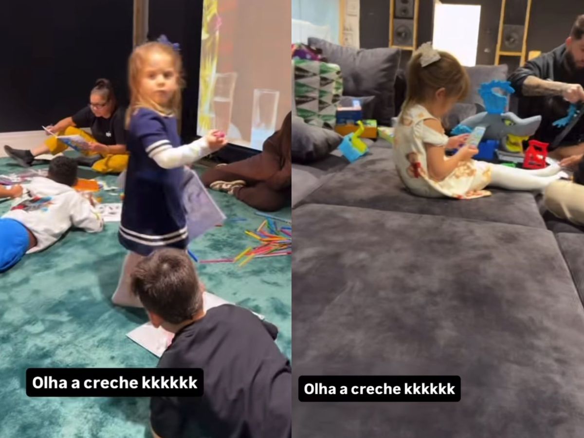 “Olha a creche”: mãe de Virginia mostra netos se divertindo na mansão de Vini Jr.