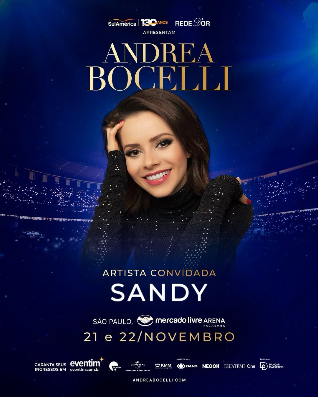 Sandy quebra hiato para se apresentar com Andrea Bocelli em São Paulo