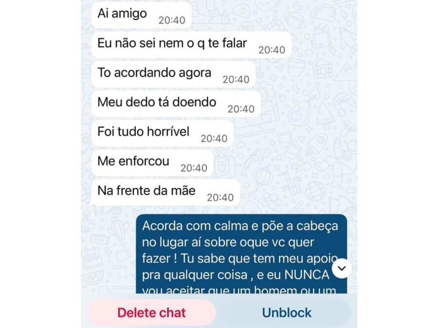 Novos prints mostram ex-namorada de Dado admitindo ter sido agredida