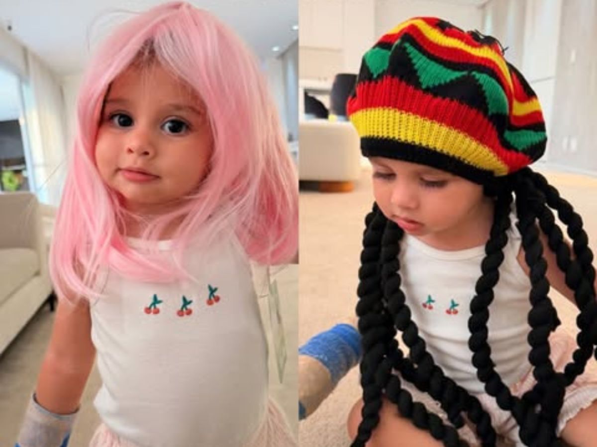 Helena, filha de Neymar e Amanda Kimberlly, arrasa com perucas divertidas
