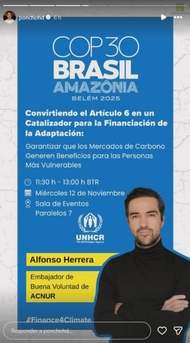 Ex-RBD Alfonso Herrera usa voz e visibilidade para defender refugiados na COP30