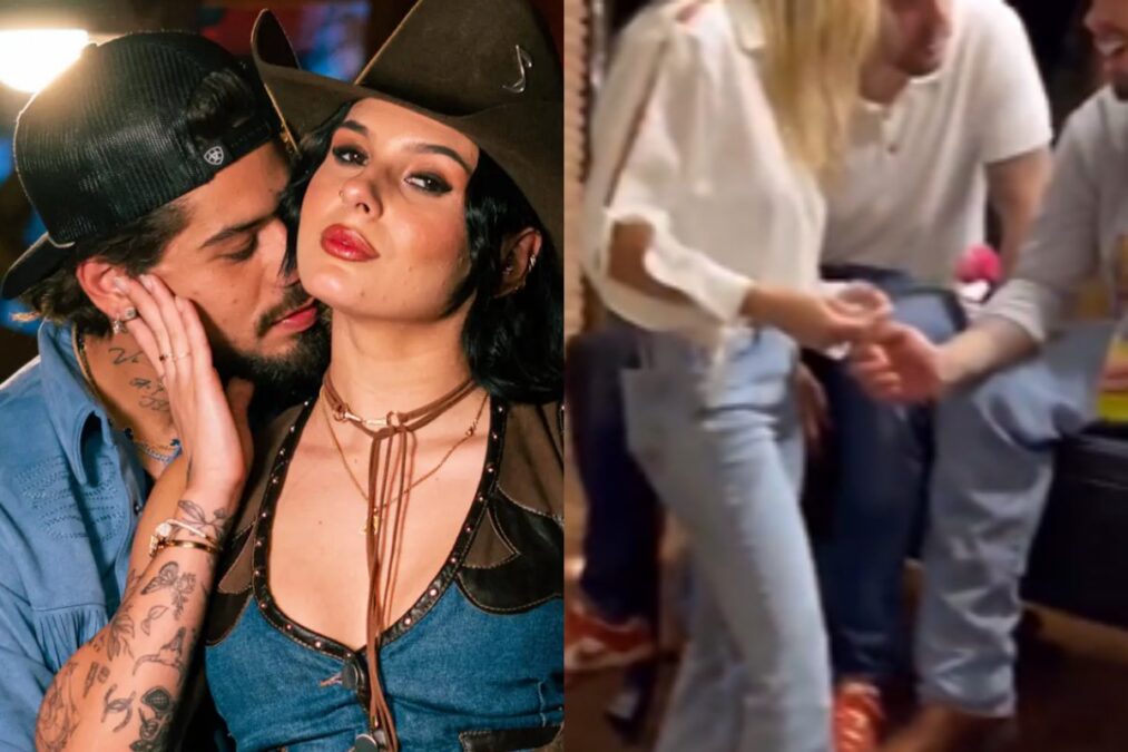 Veja o momento em que Zé Felipe troca carícias com loira em festa