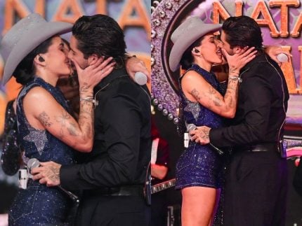 ze-felipe-e-ana-castela-protagonizam-beijao-durante-gravacao-de-especial-de-natal