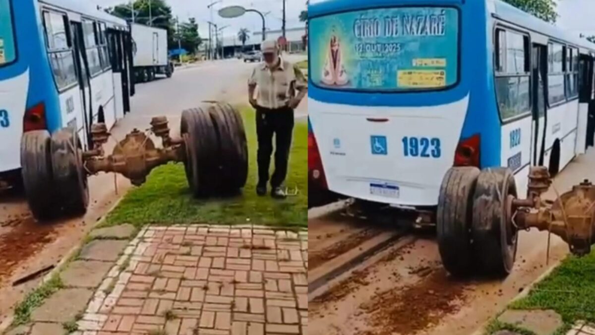 Ônibus da Ricco perde eixo traseiro e causa susto em passageiros na Avenida Chico Mendes, em Rio Branco