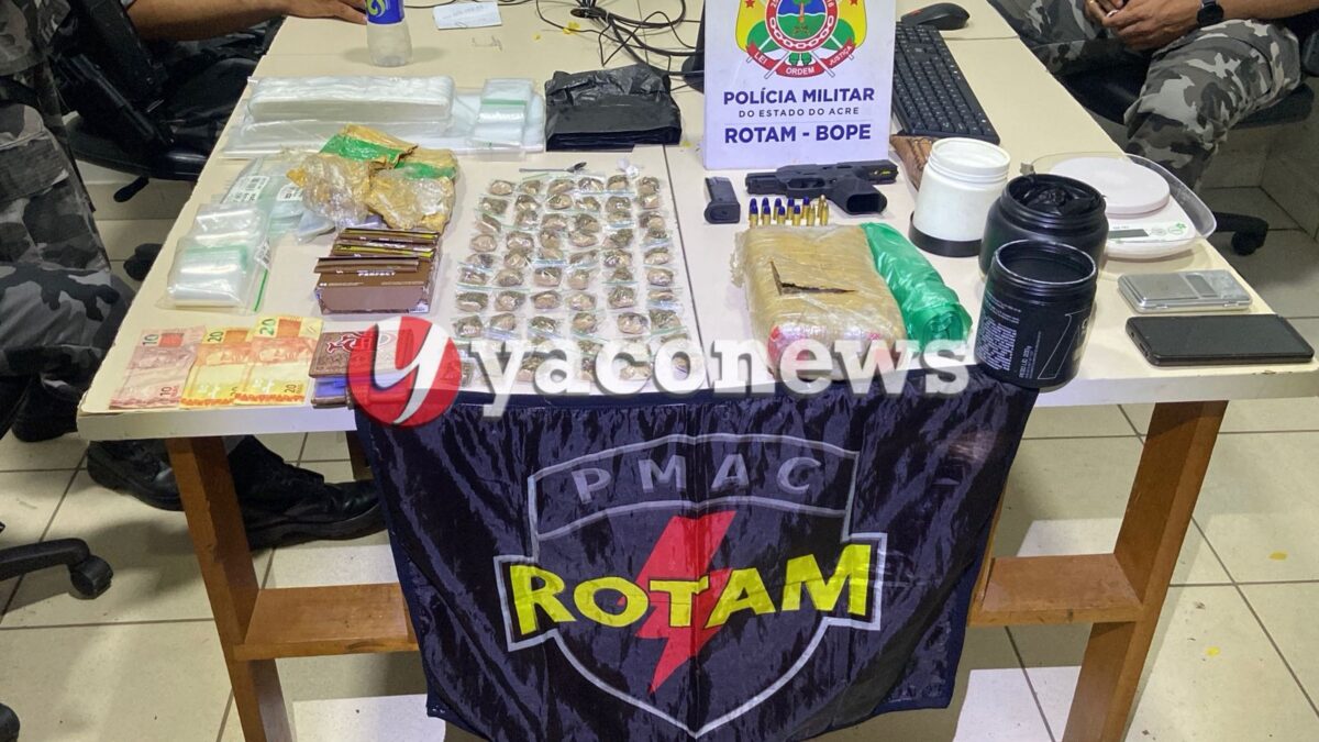 Militar do Exército é preso com quase 2 kg de skank e pistola 9mm durante ação da ROTAM em Rio Branco