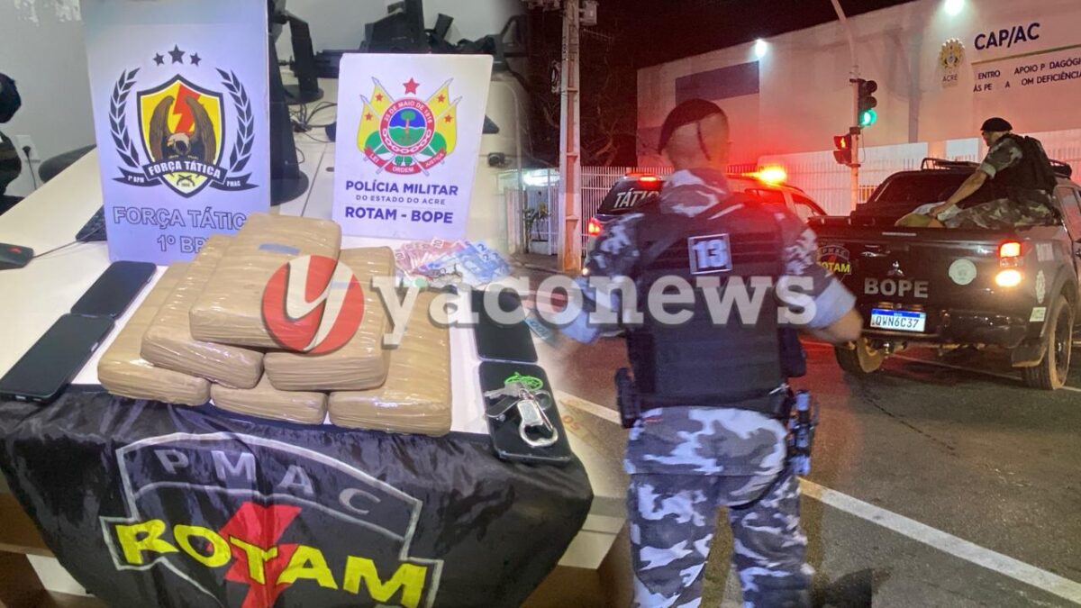 Força Tática e ROTAM prendem trio com 6 tijolos de maconha na Baixada da Sobral, em Rio Branco