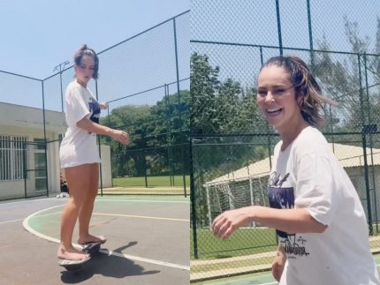 paolla-oliveira-se-arrisca-no-skate,-cita-rayssa-leal-e-diverte-seguidores-nas-redes