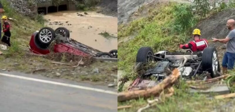 O local em que o carro foi encontrado é embaixo do Contorno Viário da Grande Florianópolis. — Foto: Rafaela Cardoso/NSC TV