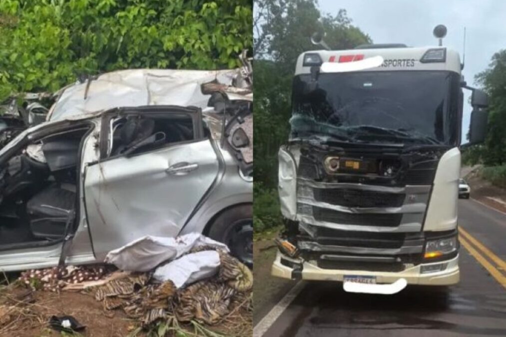MT: batida entre carro e carreta deixa quatro mortos da mesma família