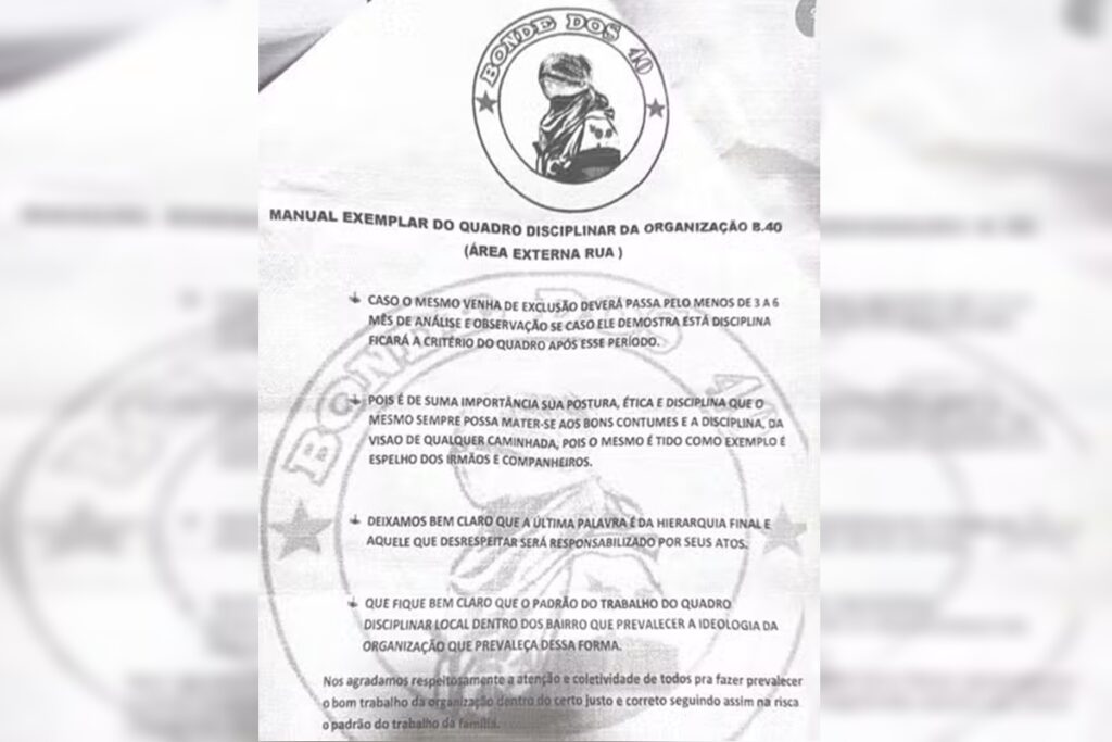 as-regras-do-crime:-“manual-disciplinar”-do-bonde-dos-40-e-apreendido