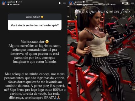 em-recuperacao-apos-cirurgia-no-joelho,-gracyanne-relata-dores-intensas:-“lagrimas-caem”