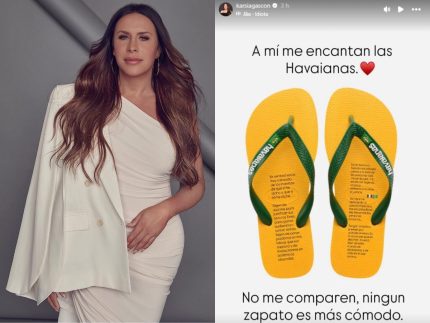 karla-sofia,-criticada-no-oscar-passado,-faz-desabafo-com-foto-de-havaianas-e-reacende-polemica