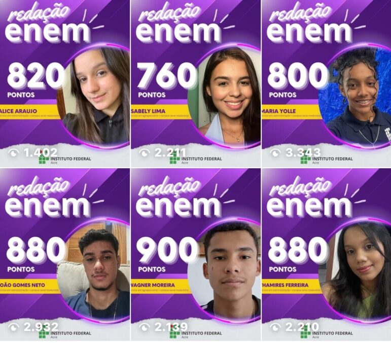 Alunos do IFAC de Sena Madureira se destacam no Enem 2025 com altas notas na redação