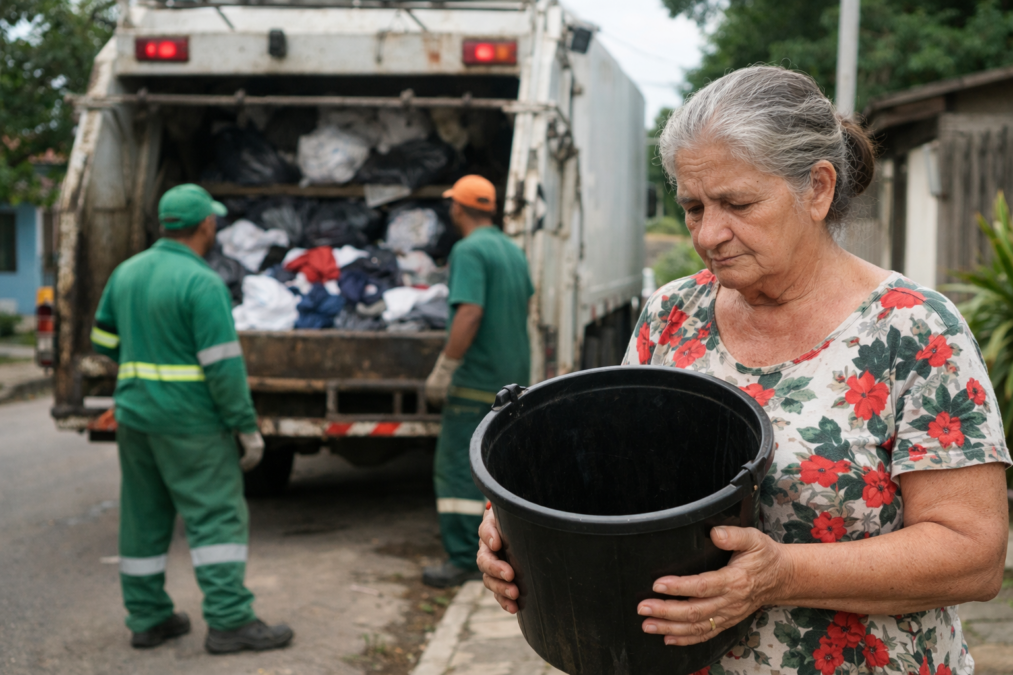 Em Sena, caminhão de coleta de lixo leva roupas por engano e moradora fica no prejuízo