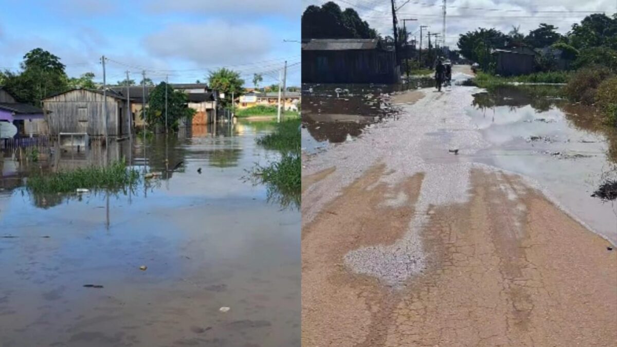 Cheia do Rio Iaco alaga ruas Siqueira Campos, Piauí e Benjamin Constant em Sena Madureira