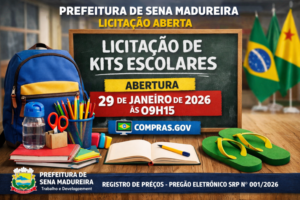 Prefeitura de Sena Madureira abre licitação para compra de kits escolares da rede municipal