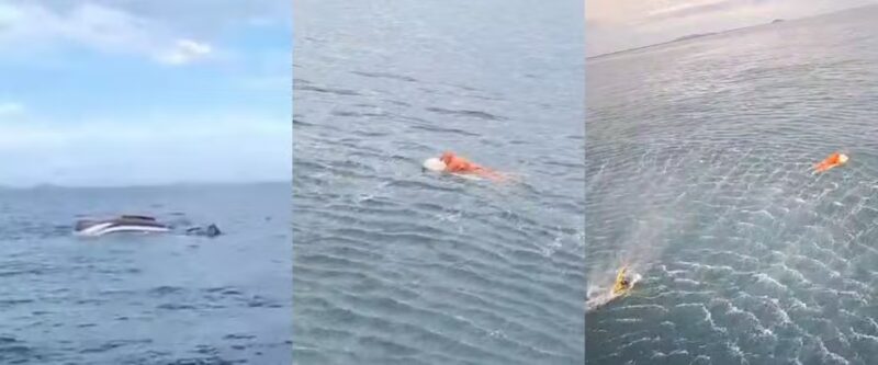 VÍDEO: Pescador sobrevive a naufrágio e é resgatado após horas à deriva agarrado a porta de geladeira — Foto: Reprodução/PMSC