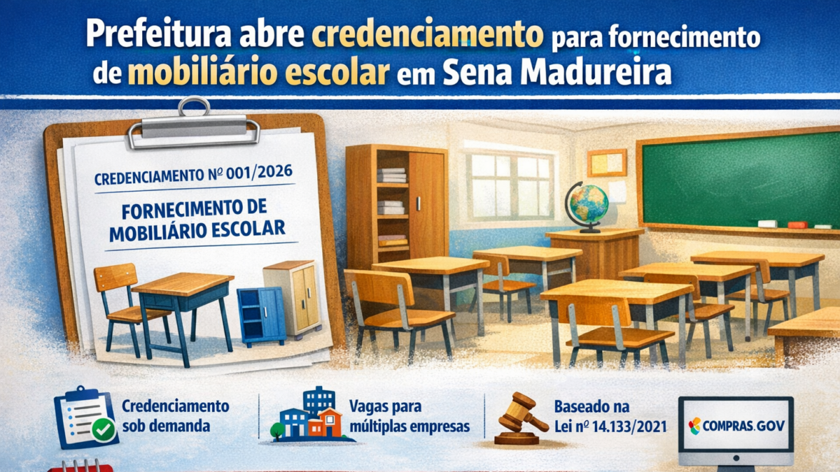 Prefeitura abre credenciamento para empresas fornecerem mobiliário escolar em Sena Madureira