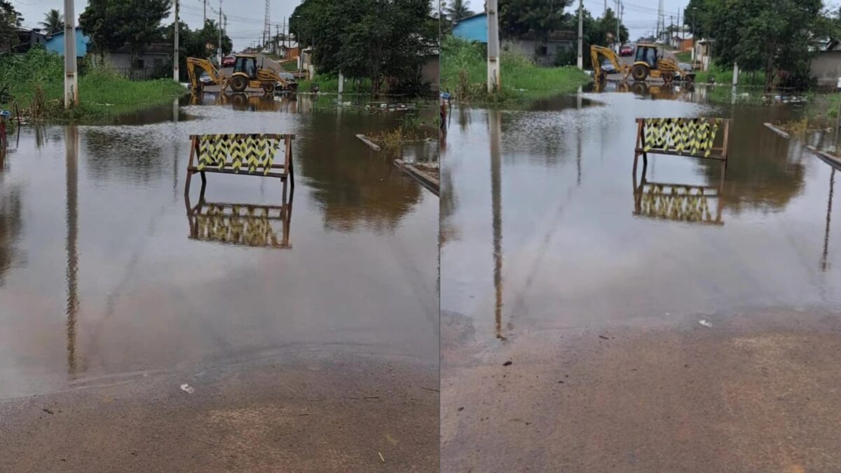 Nível do Rio Iaco avança, alaga e interdita trecho da Rua Maranhão em Sena Madureira