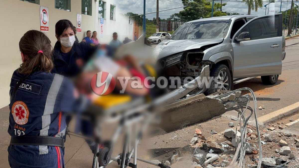 Motorista não habilitado derruba poste de energia e atinge mototaxista na avenida Chico Mendes em Rio Branco
