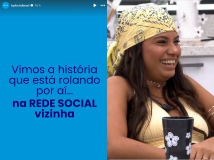 byd-entra-em-brincadeira-nas-redes-e-anuncia-carro-para-ex-participante-do-“bbb26”,-gabriela