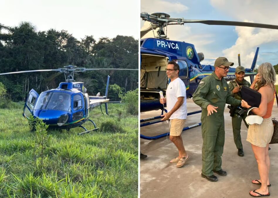 Helicóptero resgata jornalista e marido na Serra do Divisor e leva casal para Cruzeiro do Sul