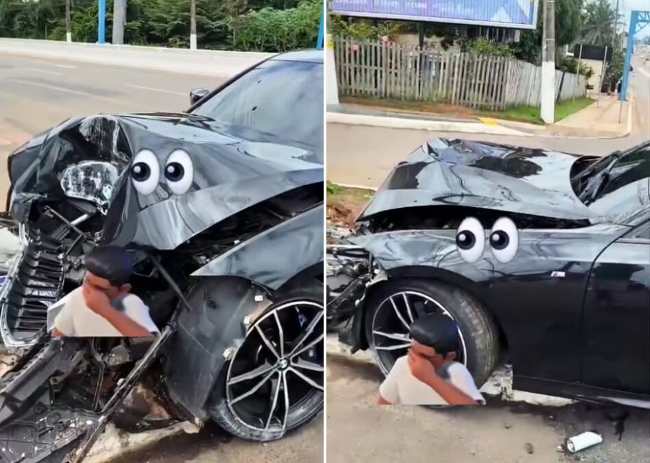 BMW bate em poste na Dias Martins, em Rio Branco, e motorista abandona local