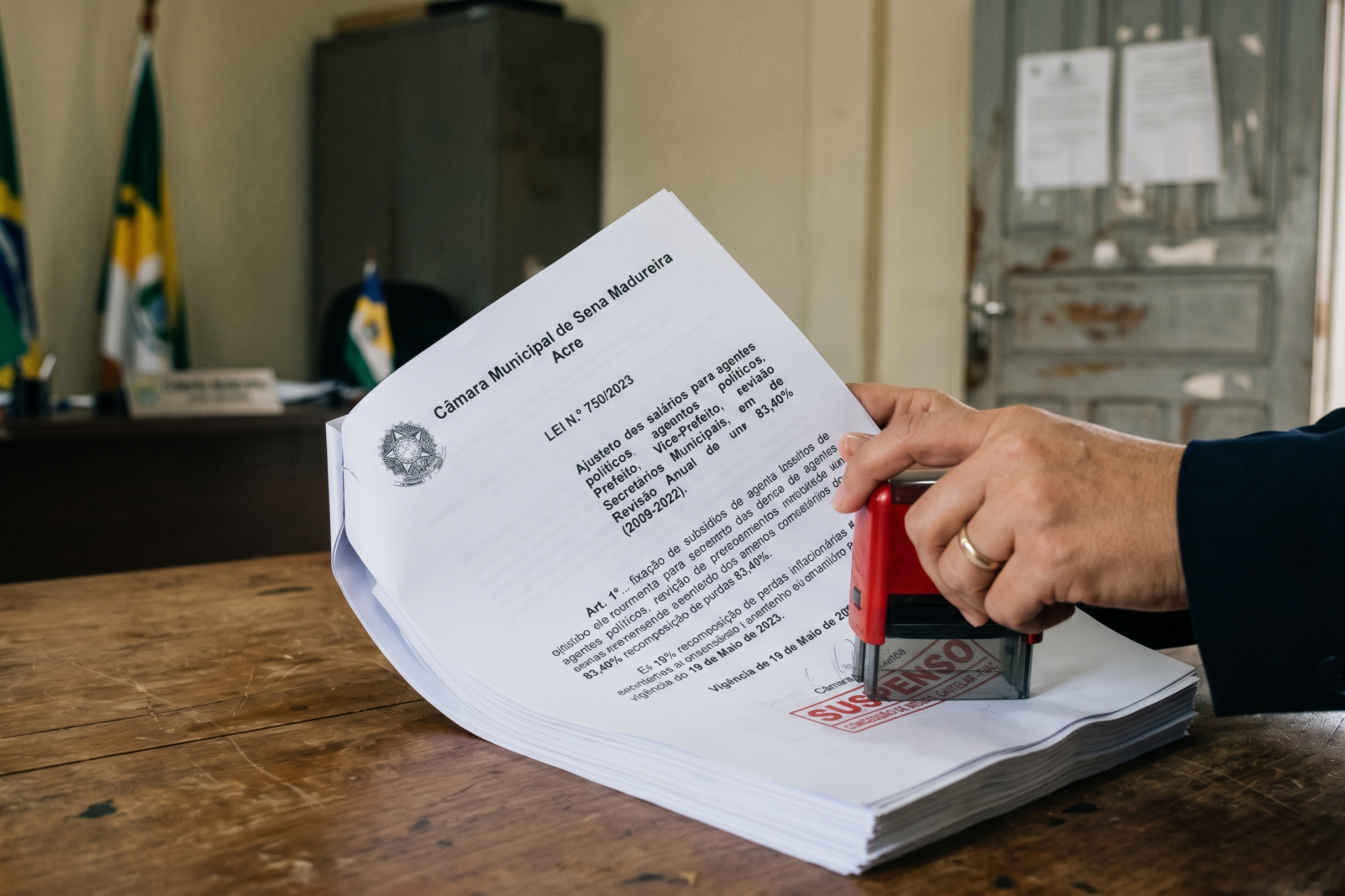 Justiça suspende aumento de 83% nos salários do prefeito, vice e secretários em Sena Madureira; Prefeito atual atribui culpa a antecessor