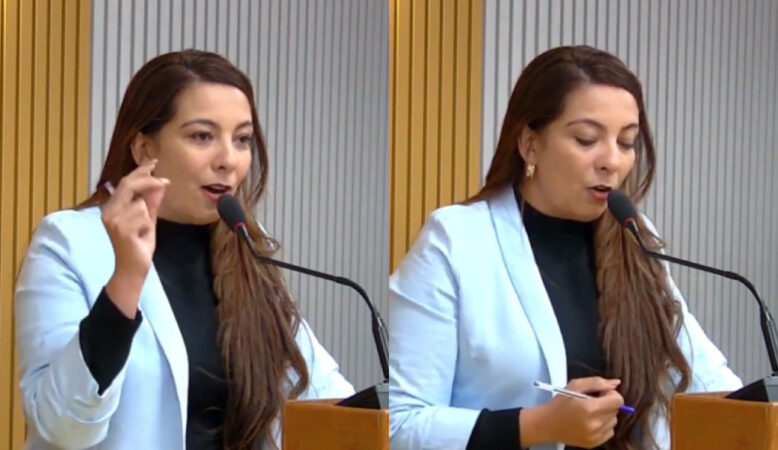 Vereadora Lays Mayra durante sessão da Câmara Municipal de Sena Madureira.