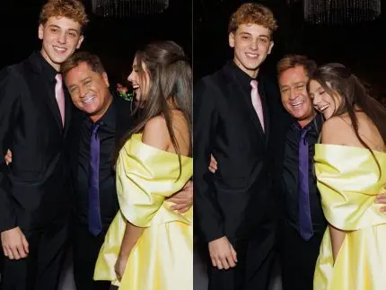 Neta mais velha de Leonardo apresenta o namorado para o avô no dia da festa de 15 anos