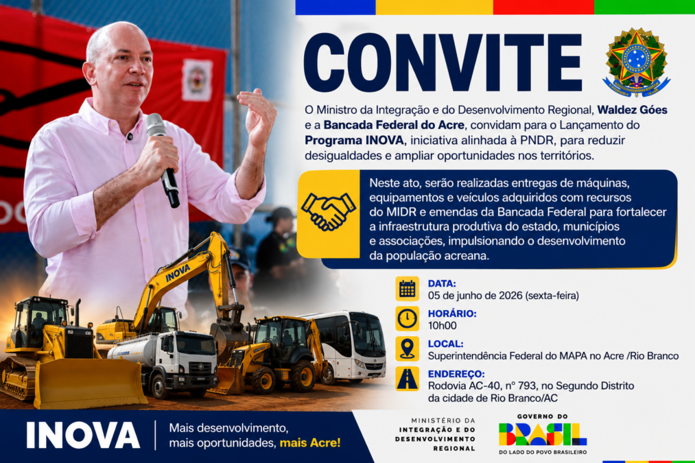 Gerlen Diniz recebe convite e confirmação de entrega de máquinas, veículos e equipamentos para Sena Madureira