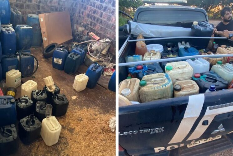 Polícia Civil apreende galões de combustível em operação contra comércio clandestino em Plácido de Castro.