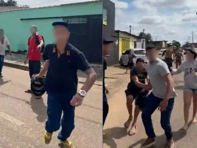 Repórter sendo cercado durante cobertura jornalística em Porto Velho.