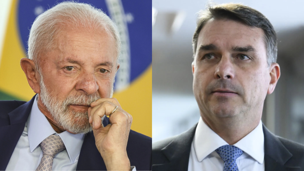 Montagem com imagens de Lula, Flávio Bolsonaro