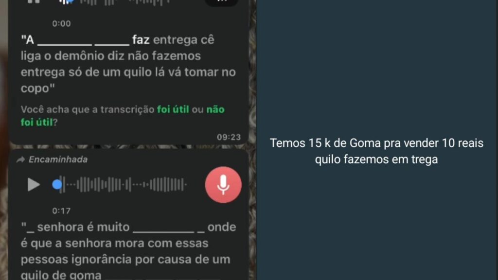 Conversa em grupo de WhatsApp que gerou discussão entre moradores.