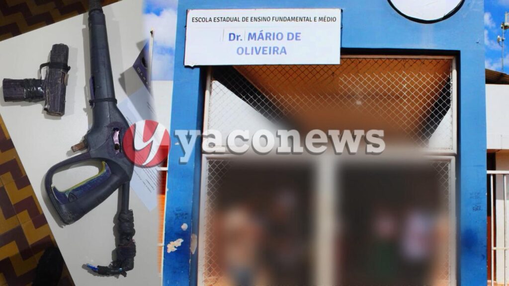 Frente a escola após ocorrência envolvendo simulacro de arma em Rio Branco.