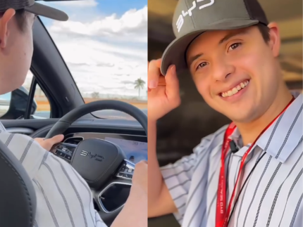 Com carro da BYD, influenciador com síndrome de Down vive dia de piloto em autódromo de Goiânia