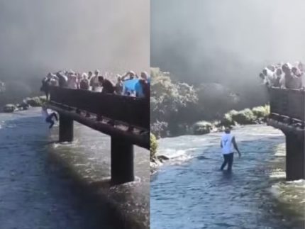 Veja o momento em que turista pula nas Cataratas do Iguaçu para pegar celular