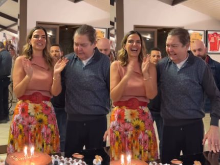 Em rara aparição, Faustão celebra o aniversário da esposa, Luciana Cardoso