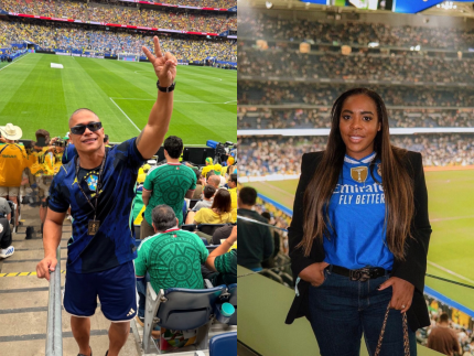 Ex de Jojo Todynho vê Brasil vencer Japão em setor reservado com mãe de Vini Jr.